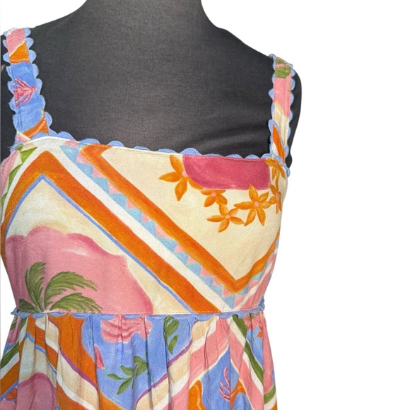 White Closet Australian Scalloped Colorful Maxi Dress Sz S Boho Resortwear - Picture 3 of 8